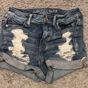 American Eagle Outfitters Dark Blue Ripped Jean Shorts